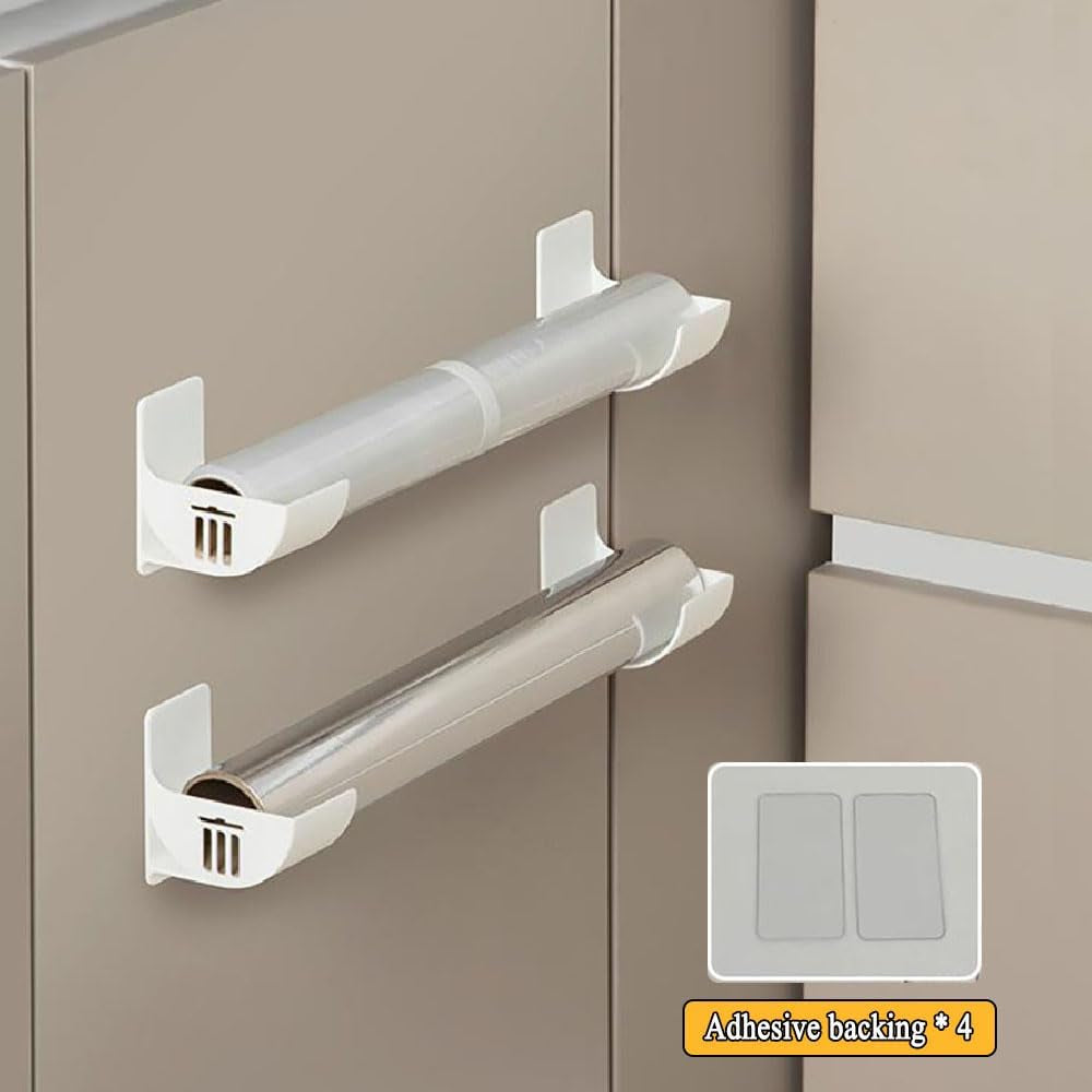 Pack of 4 No Punching Kitchen Organiser, Wall Mounted Bin Bag Dispenser Organiser Kitchen White Wall Mounted Trash Bag Kitchen Organiser for Kitchen Storage & Organisation Kitchen Accessories