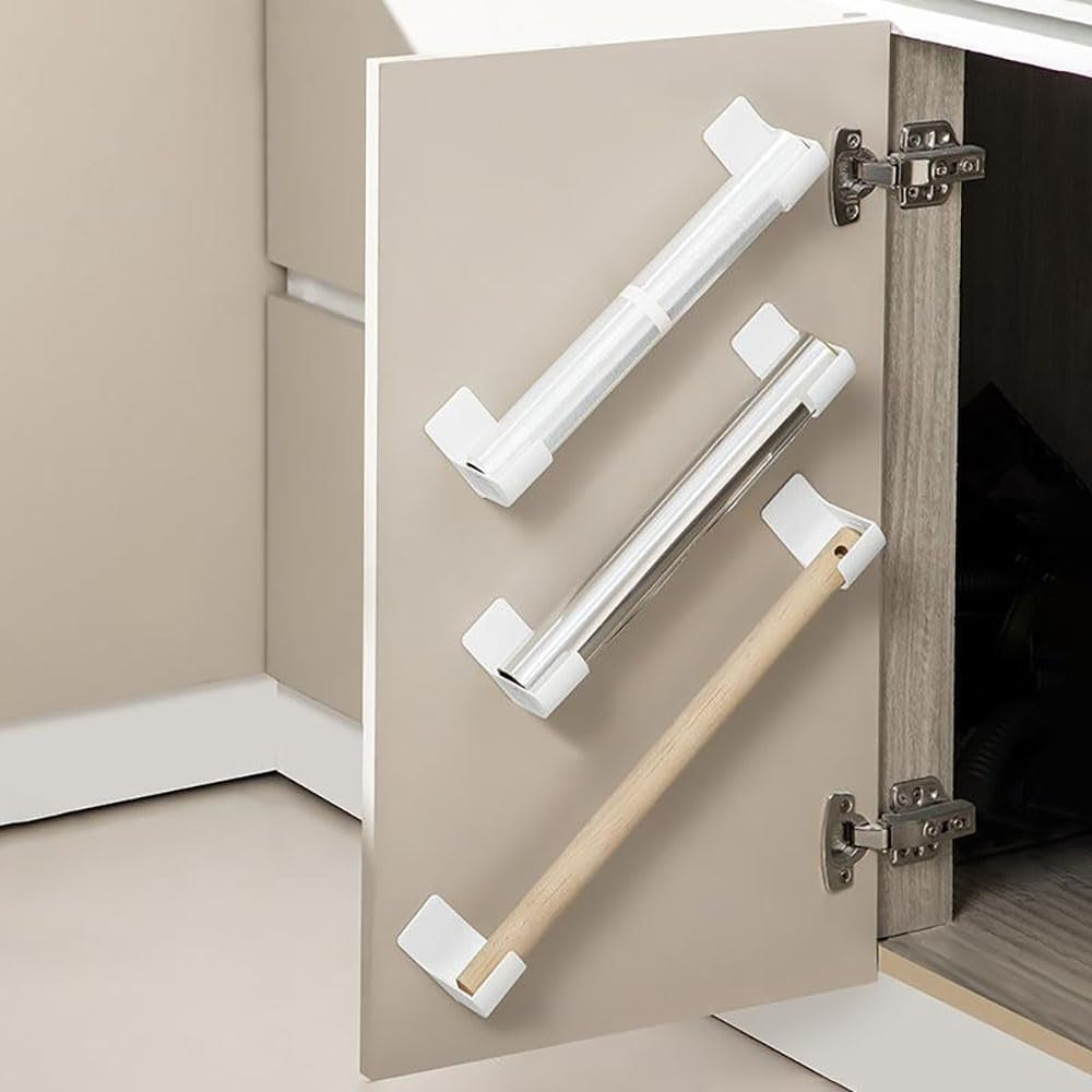 Pack of 4 No Punching Kitchen Organiser, Wall Mounted Bin Bag Dispenser Organiser Kitchen White Wall Mounted Trash Bag Kitchen Organiser for Kitchen Storage & Organisation Kitchen Accessories