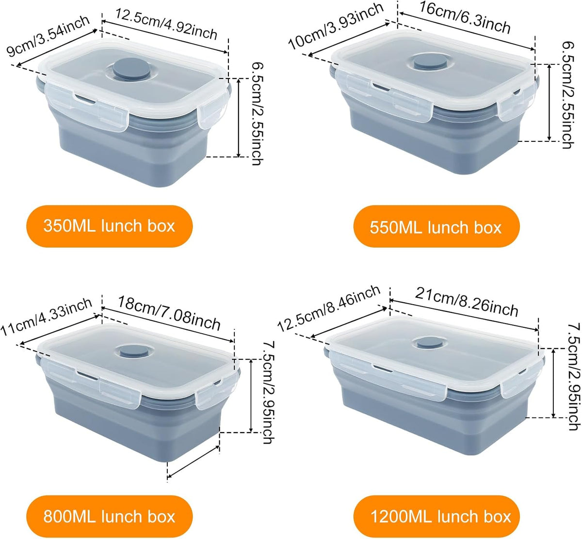 4Pcs Silicone Collapsible Food Storage Container Temperature Resistant Meal Prep Container, Microwave Safe Food Box with Airtight Cover for Kitchen Camping Picnic School(Blue Four-Piece Set)