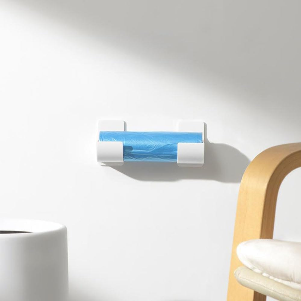 Pack of 4 No Punching Kitchen Organiser, Wall Mounted Bin Bag Dispenser Organiser Kitchen White Wall Mounted Trash Bag Kitchen Organiser for Kitchen Storage & Organisation Kitchen Accessories