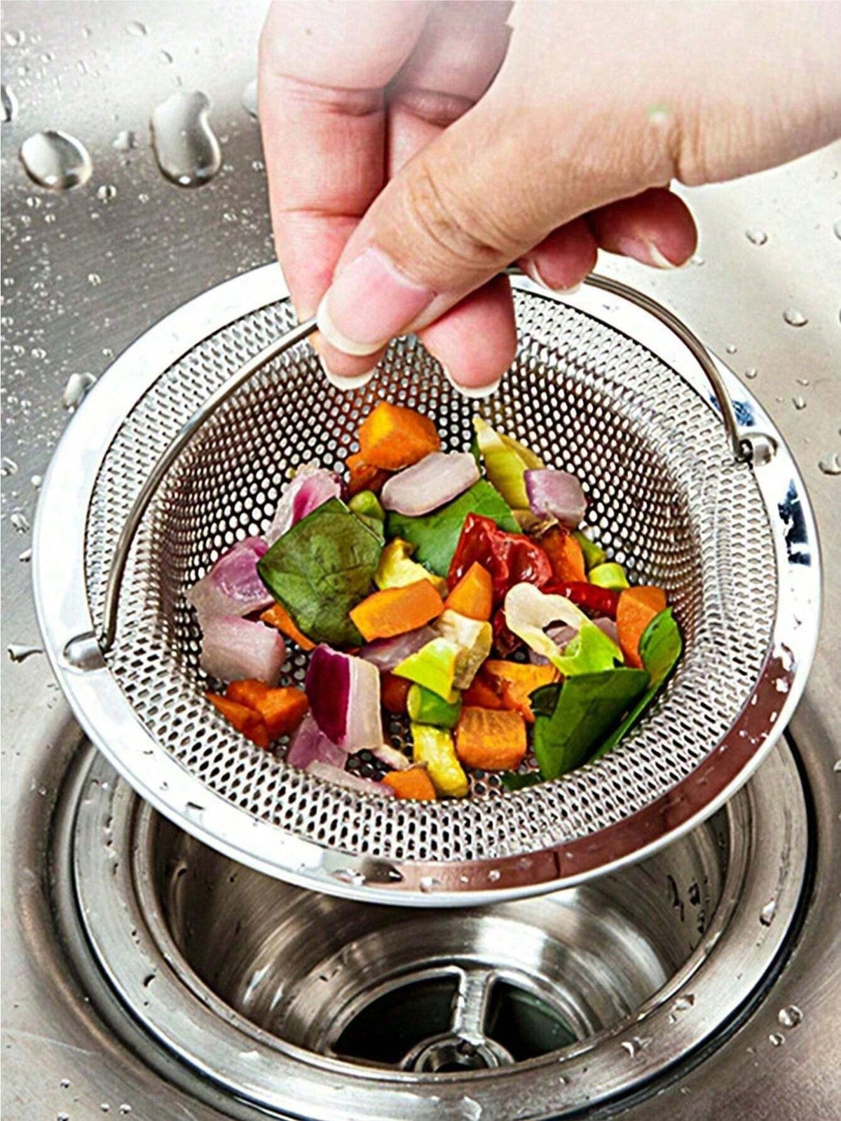 3Pcs Stainless Steel Kitchen Sink Strainer, Food Debris/Hair Catcher, Keeps Bathtub and Sink Drain Clear, Fits Most Sink Drains, Kitchen Sink Basket Strainer, Stainless Steel Sink Filter, Stainless Steel Bathtub Hair Catcher Plug, Shower Drain Filter with Handle, Metal Sink Strainer, Kitchen Floor Drain Filter