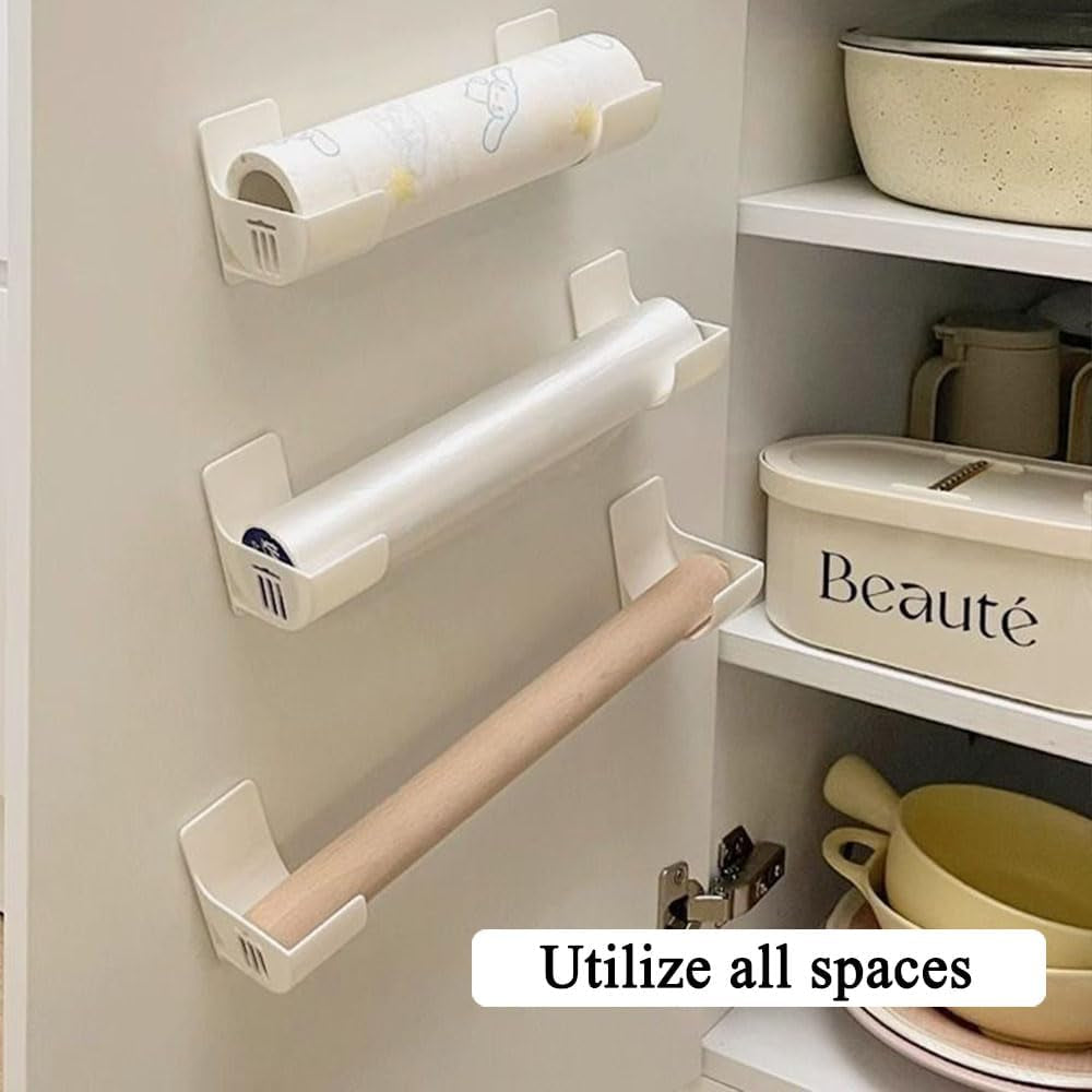 Pack of 4 No Punching Kitchen Organiser, Wall Mounted Bin Bag Dispenser Organiser Kitchen White Wall Mounted Trash Bag Kitchen Organiser for Kitchen Storage & Organisation Kitchen Accessories