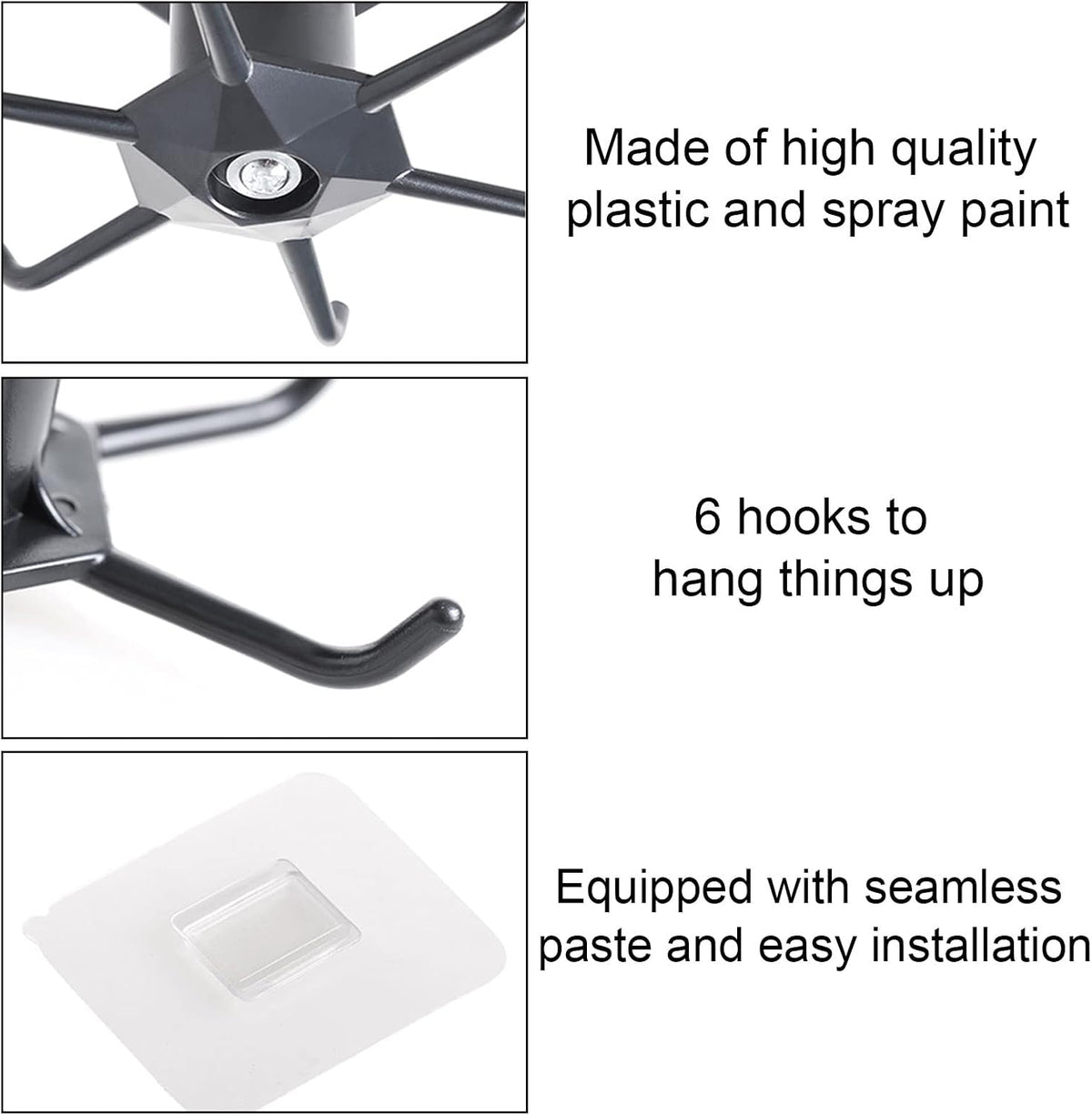 Pack of 2 360° Rotating Holder Kitchen Utensils Self-Adhesive Hook Rack Kitchen No Drilling Hanging Rack Kitchen for Home Kitchen Cooking Accessories Kitchen Utensils (Black)