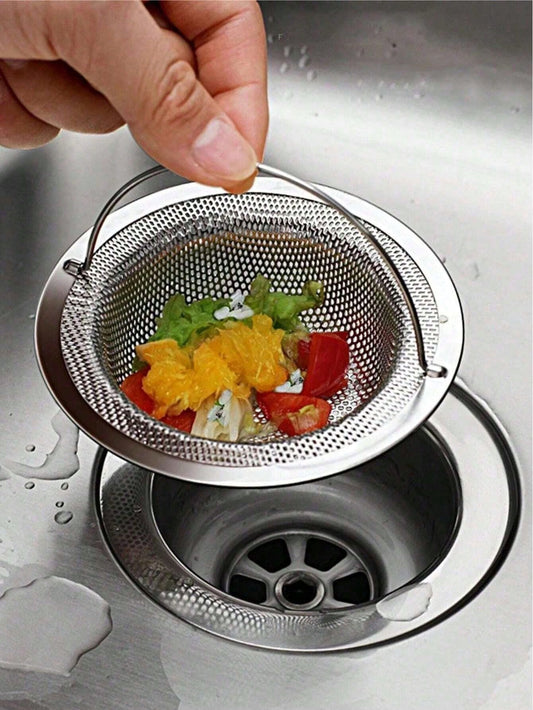 3Pcs Stainless Steel Kitchen Sink Strainer, Food Debris/Hair Catcher, Keeps Bathtub and Sink Drain Clear, Fits Most Sink Drains, Kitchen Sink Basket Strainer, Stainless Steel Sink Filter, Stainless Steel Bathtub Hair Catcher Plug, Shower Drain Filter with Handle, Metal Sink Strainer, Kitchen Floor Drain Filter