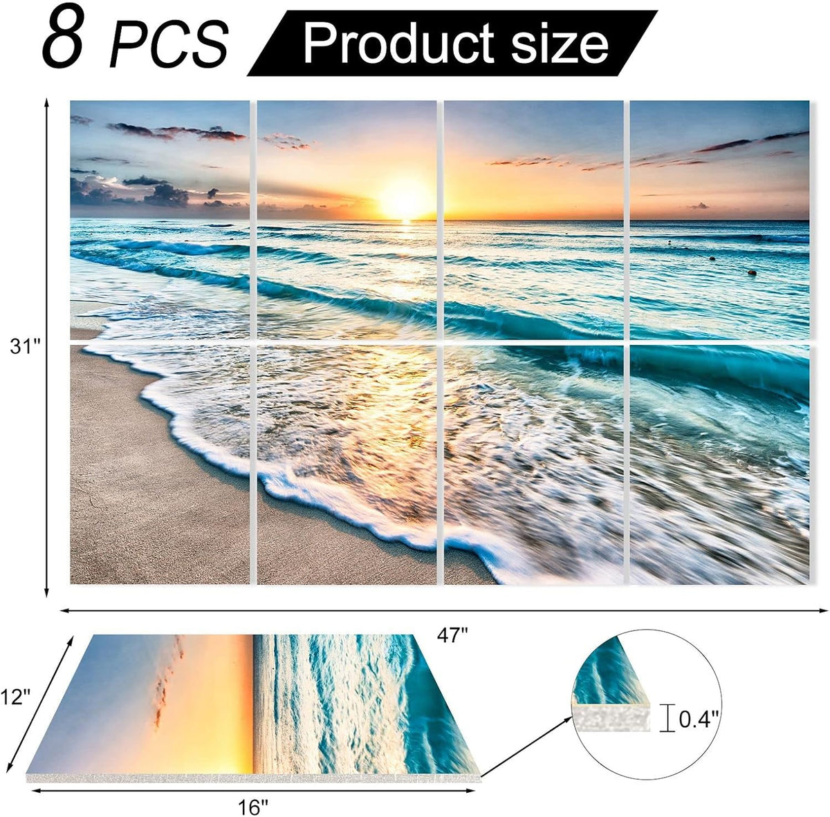 Art Acoustic Panels: 8 Pack 12" X 16" Soundproof Wall Art Decor - Beach Wall Art