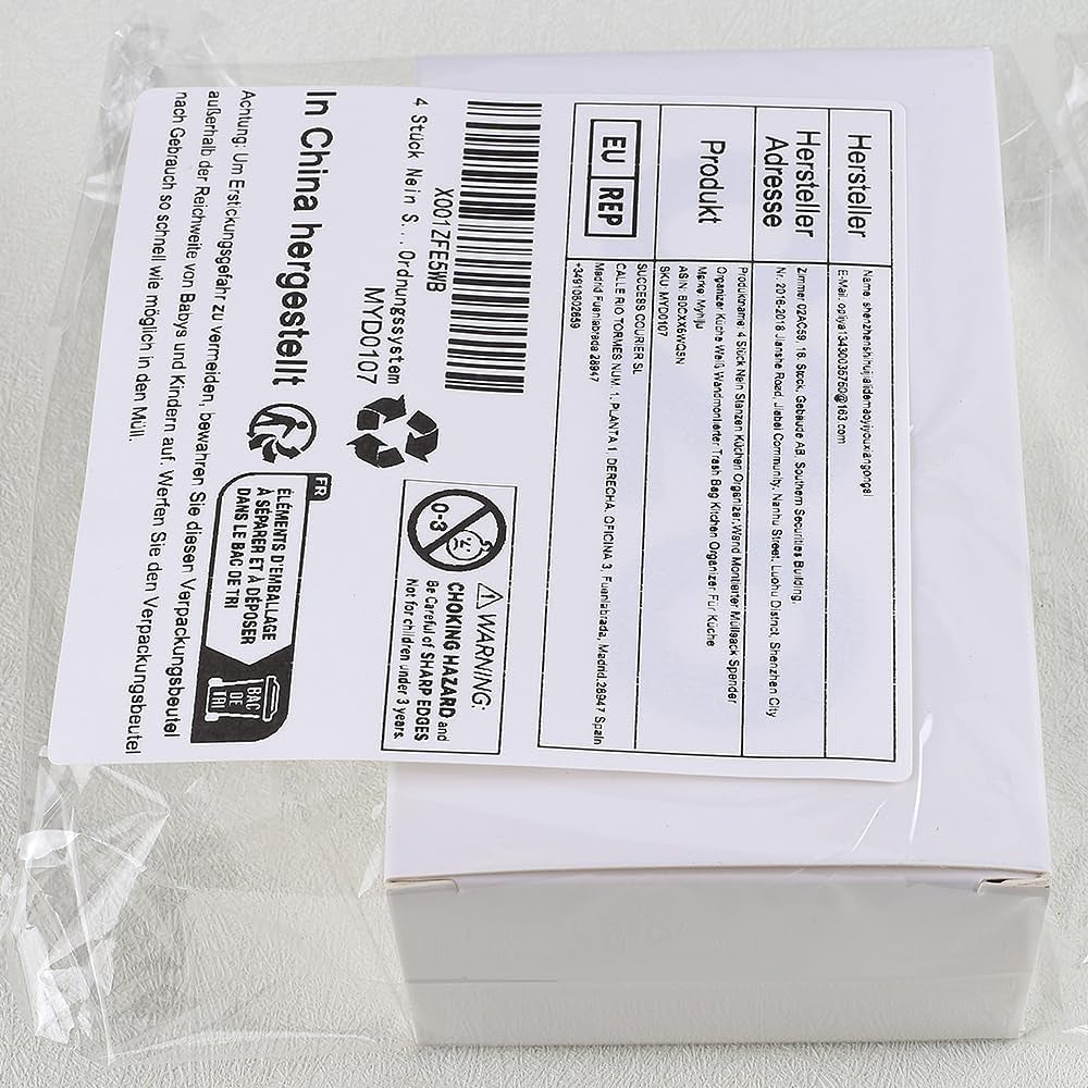 Pack of 4 No Punching Kitchen Organiser, Wall Mounted Bin Bag Dispenser Organiser Kitchen White Wall Mounted Trash Bag Kitchen Organiser for Kitchen Storage & Organisation Kitchen Accessories