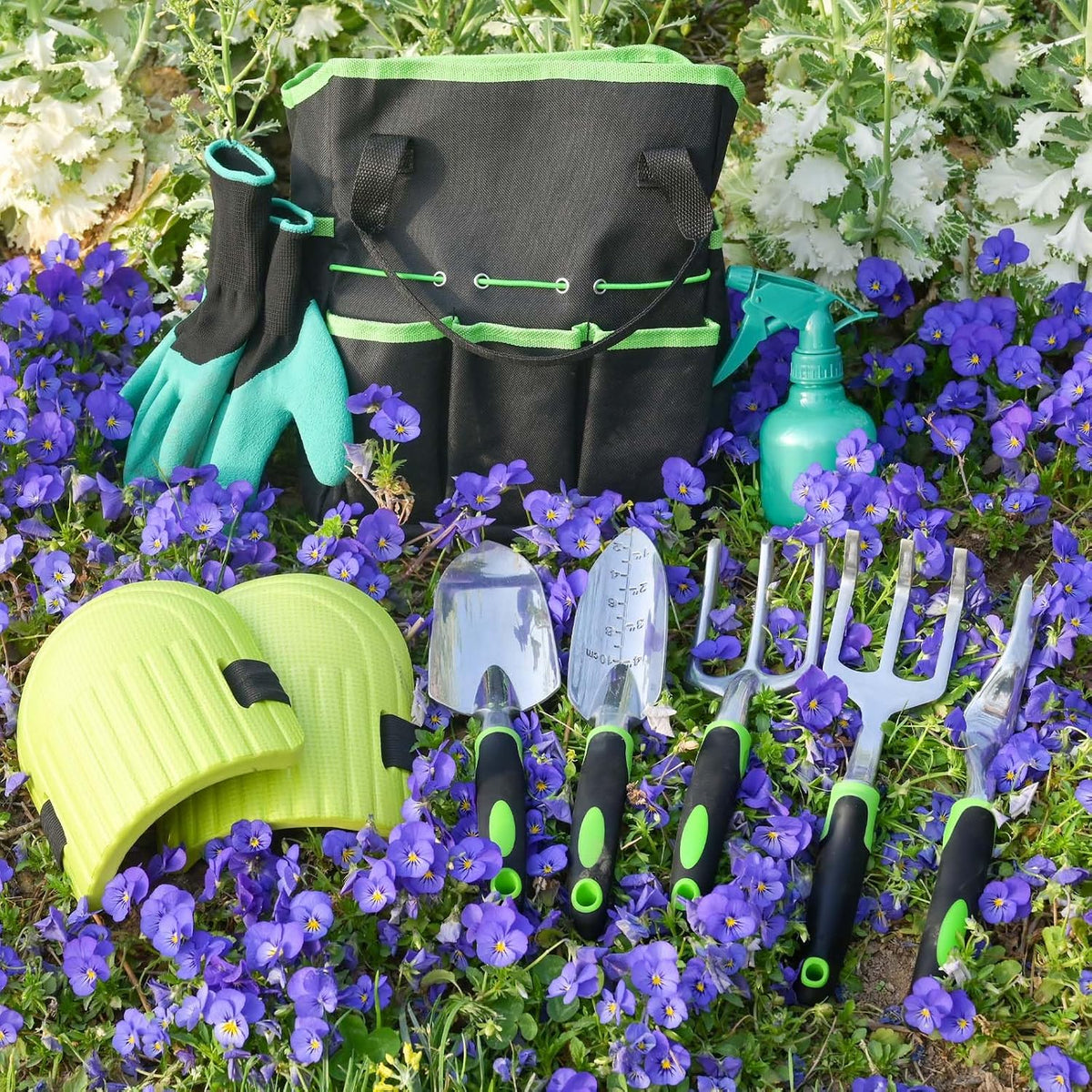 Garden Hand Tools, 12 Pieces Aluminium Gardening Tools Set, Gardening Kit with Garden Fork, Trowel, Gardening Gifts for Women & Men