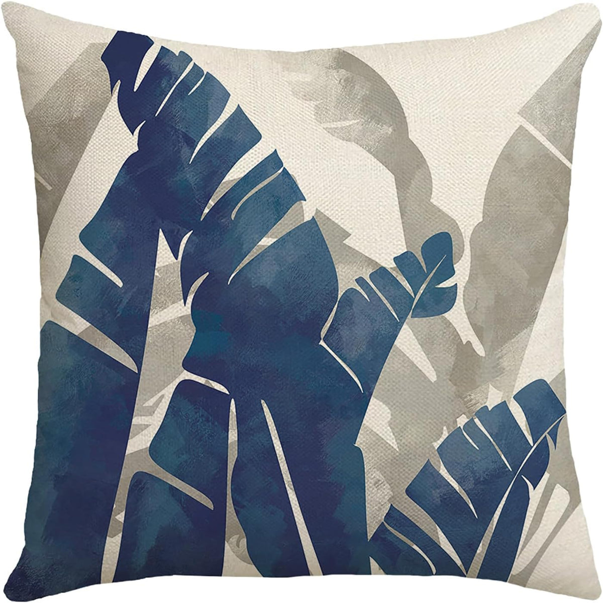 Home Decorative Throw Pillow Covers - Set of 4 Soft Throw Pillow Covers Cushion Case for Sofa Living Room Indoors Outdoors 18X18 Inch (Blue)