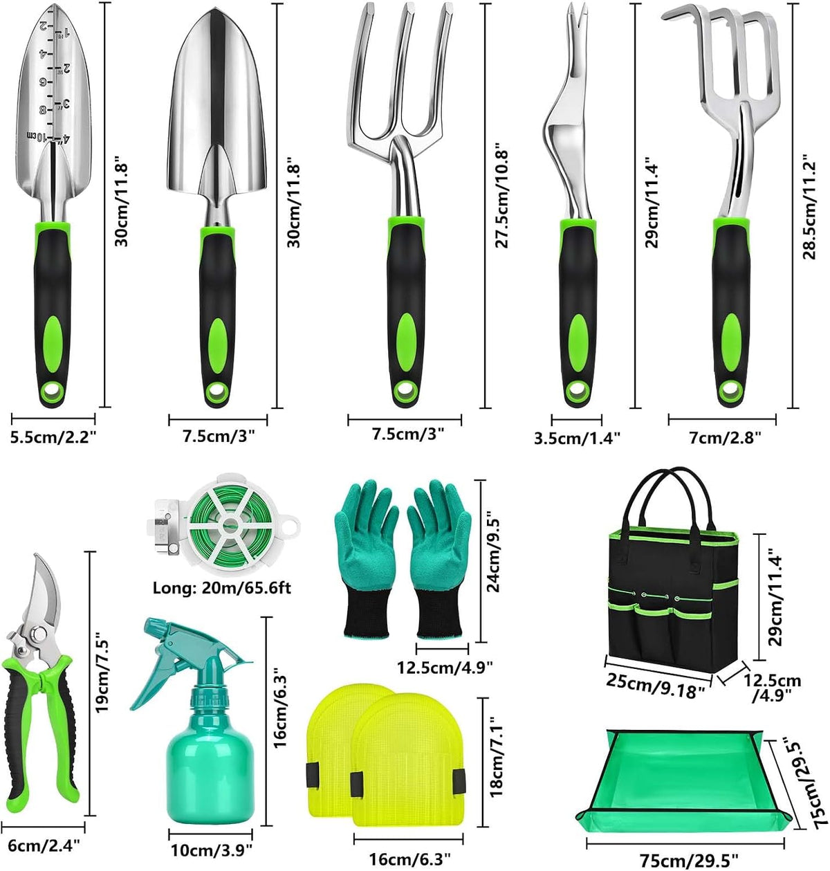 Garden Hand Tools, 12 Pieces Aluminium Gardening Tools Set, Gardening Kit with Garden Fork, Trowel, Gardening Gifts for Women & Men