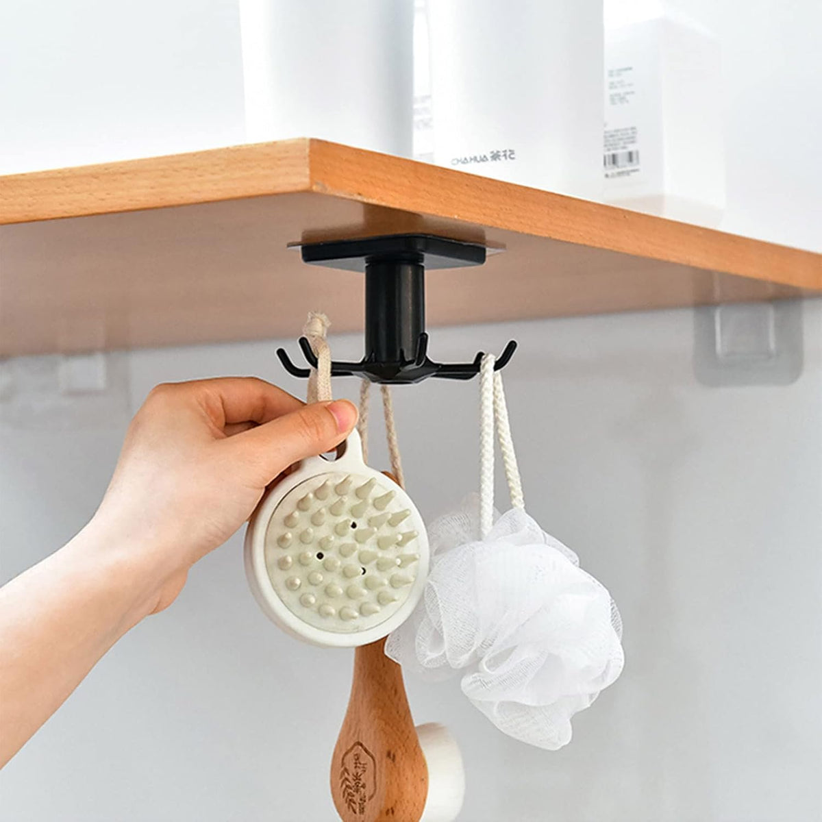 Pack of 2 360° Rotating Holder Kitchen Utensils Self-Adhesive Hook Rack Kitchen No Drilling Hanging Rack Kitchen for Home Kitchen Cooking Accessories Kitchen Utensils (Black)
