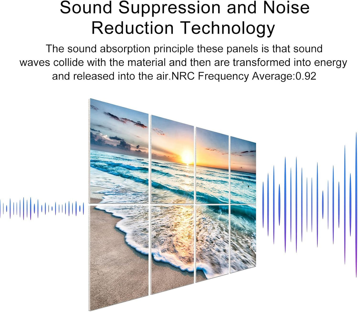 Art Acoustic Panels: 8 Pack 12" X 16" Soundproof Wall Art Decor - Beach Wall Art