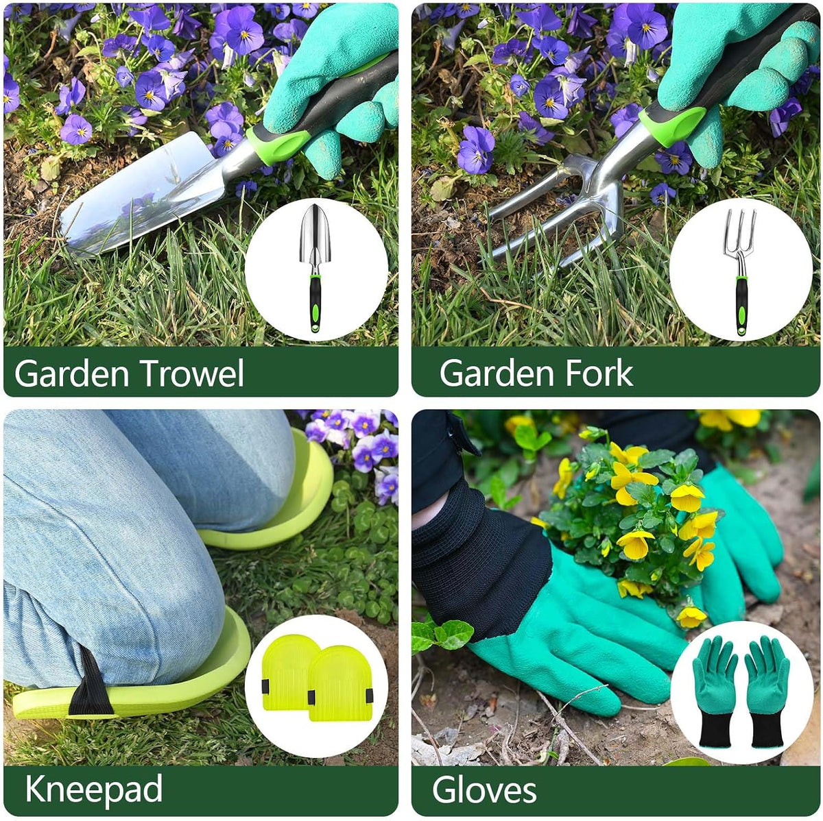 Garden Hand Tools, 12 Pieces Aluminium Gardening Tools Set, Gardening Kit with Garden Fork, Trowel, Gardening Gifts for Women & Men