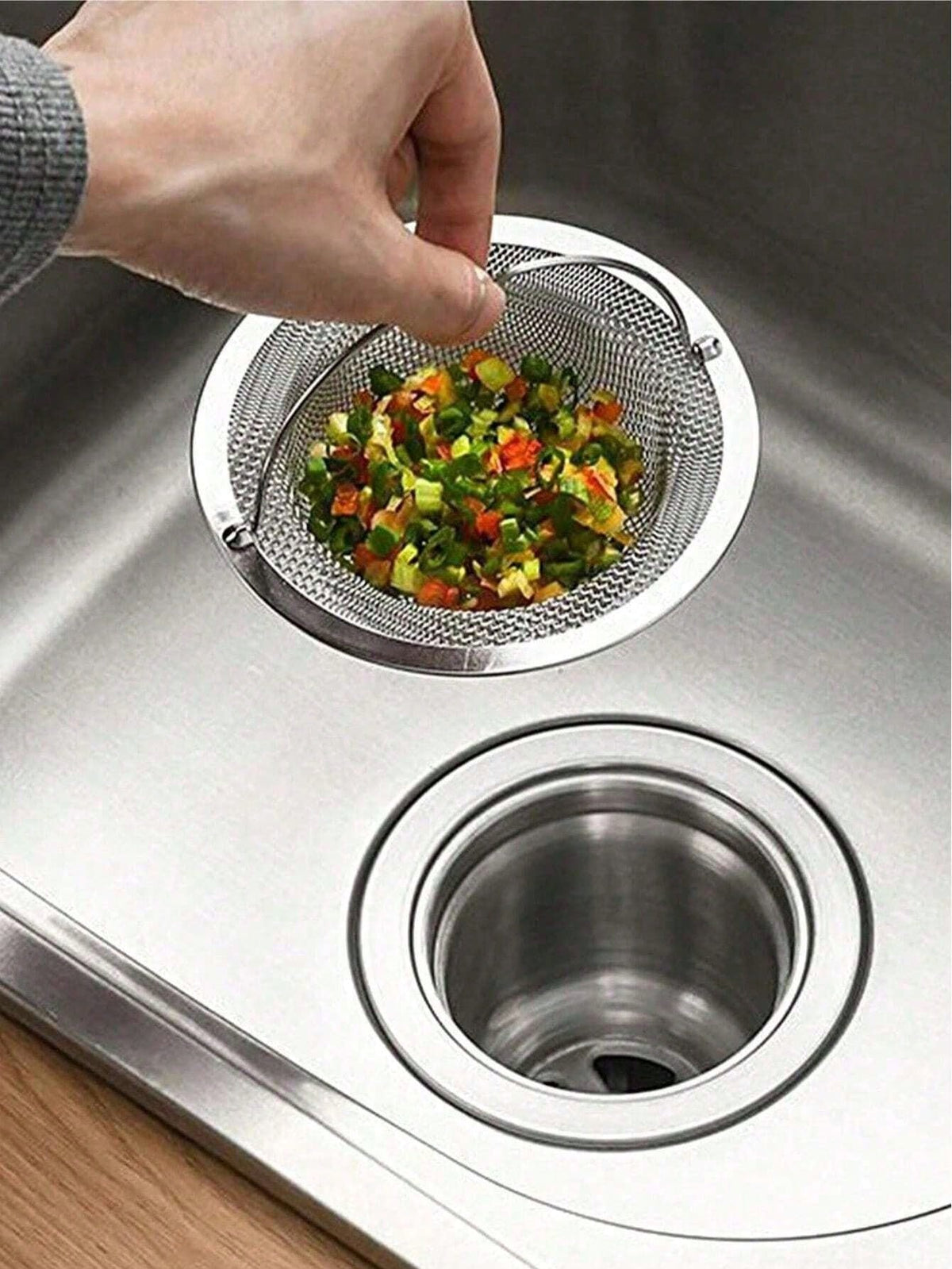 3Pcs Stainless Steel Kitchen Sink Strainer, Food Debris/Hair Catcher, Keeps Bathtub and Sink Drain Clear, Fits Most Sink Drains, Kitchen Sink Basket Strainer, Stainless Steel Sink Filter, Stainless Steel Bathtub Hair Catcher Plug, Shower Drain Filter with Handle, Metal Sink Strainer, Kitchen Floor Drain Filter