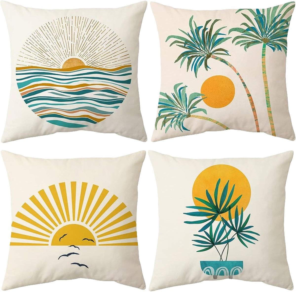 Home Decorative Throw Pillow Covers - Set of 4 Soft Throw Pillow Covers Cushion Case for Sofa Living Room Indoors Outdoors 18X18 Inch (Yellow)