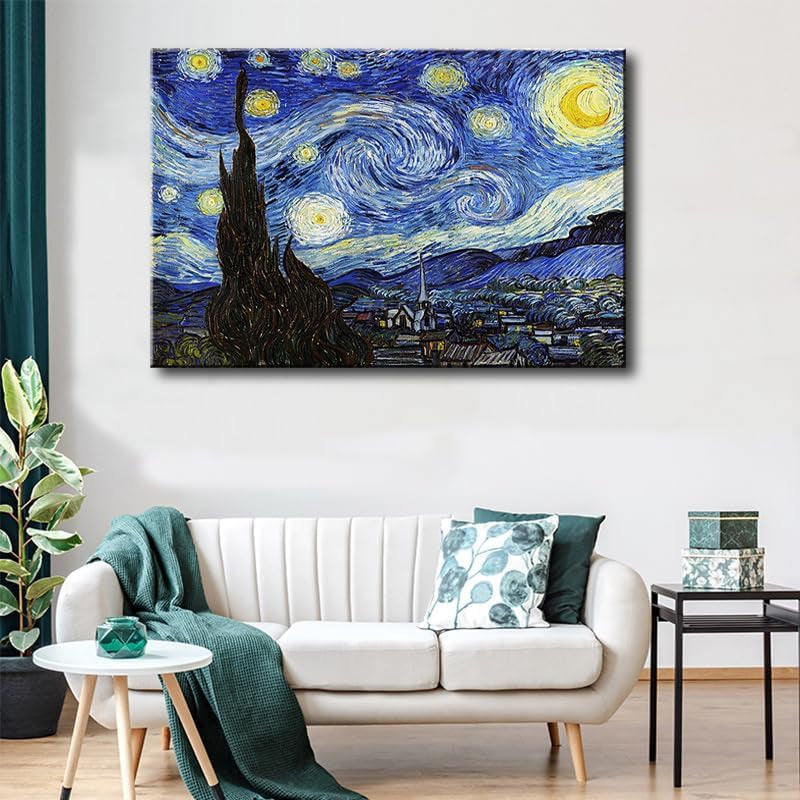 Starry Night Abstract Canvas Prints Wall Art of Van Gogh Famous Artwork Modern Gallery Artwork for Living Room Home Office Decorations.24X36
