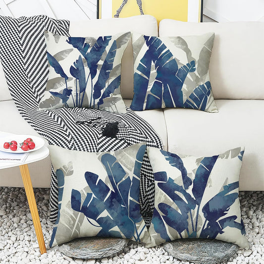 Home Decorative Throw Pillow Covers - Set of 4 Soft Throw Pillow Covers Cushion Case for Sofa Living Room Indoors Outdoors 18X18 Inch (Blue)